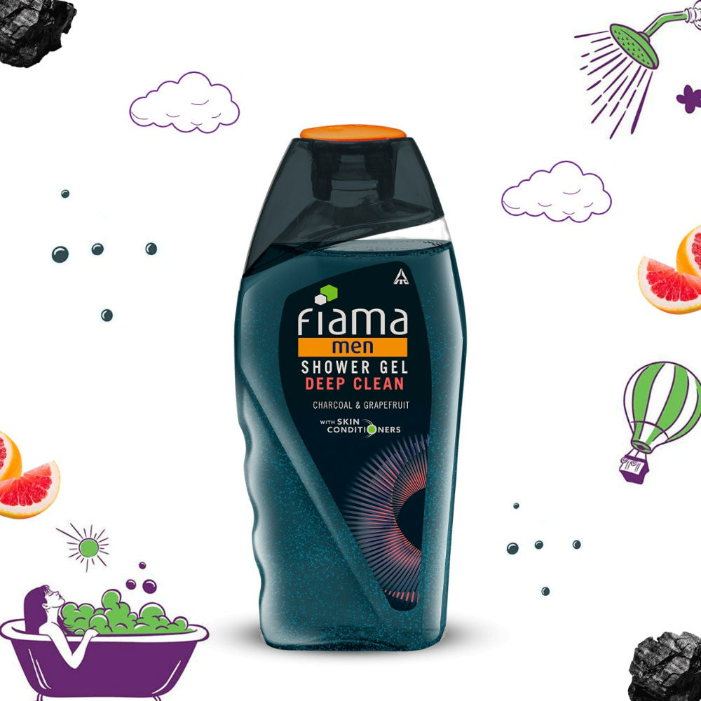 Fiama Men’s Shower Gel Deep Clean, Body Wash with Charcoal & Graperuit for Refreshed Skin