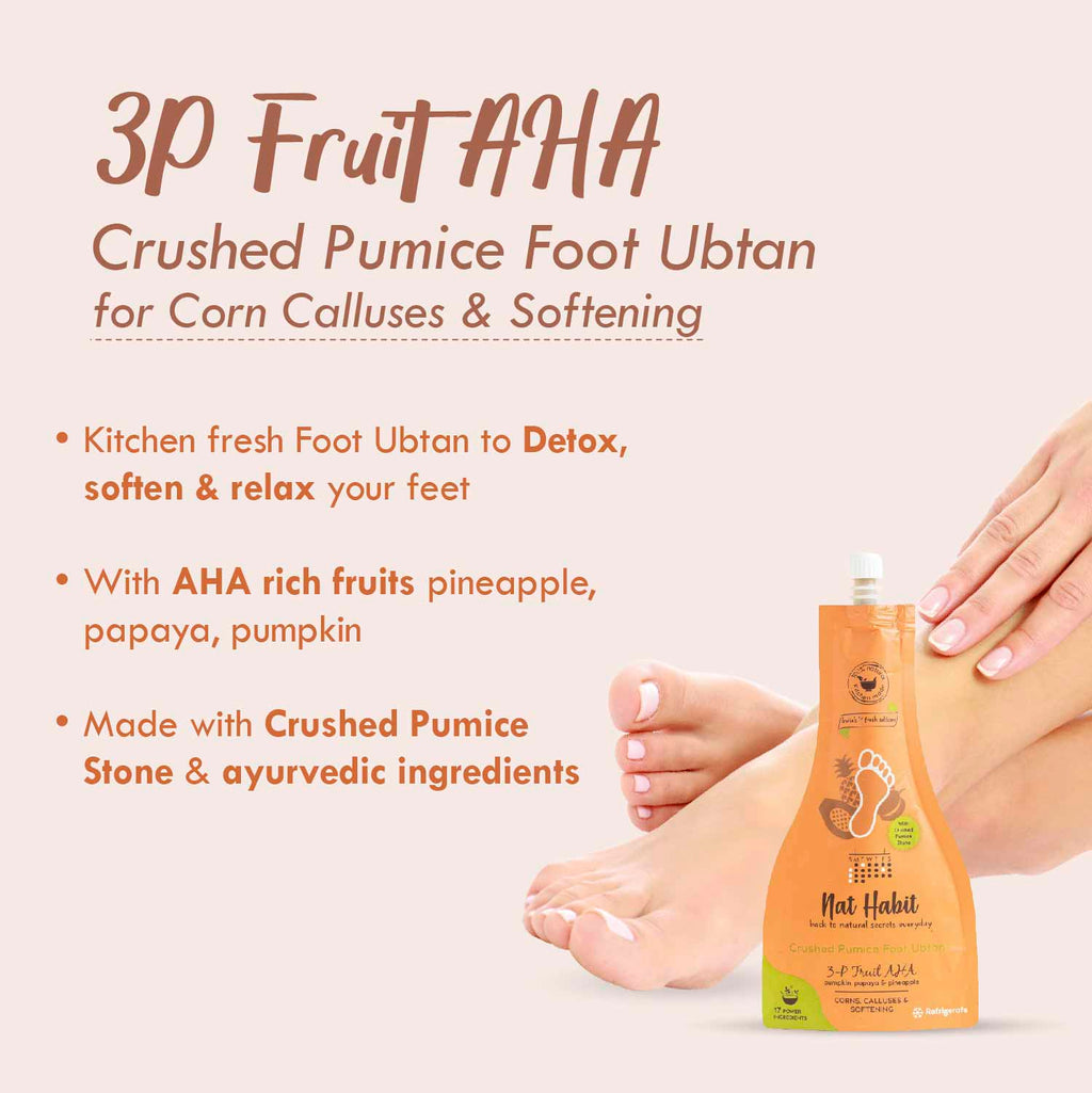 Nat Habit 3P-AHA Foot Ubtan, Foot Scrub , Exfoliating Foot Mask, Corns, Calluses Removal & Softening
