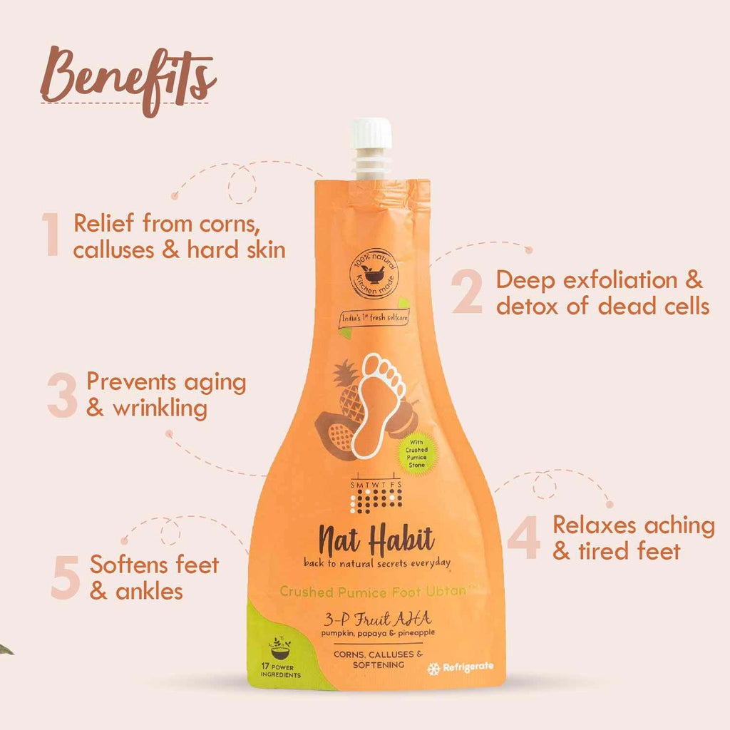 Nat Habit 3P-AHA Foot Ubtan, Foot Scrub , Exfoliating Foot Mask, Corns, Calluses Removal & Softening