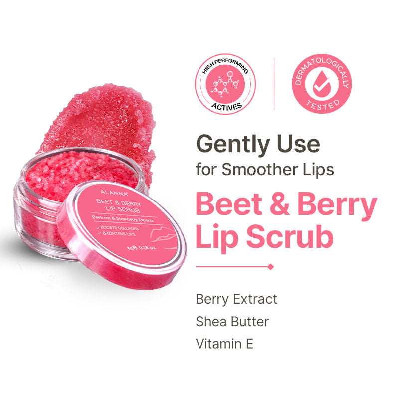 ALANNA Beet & Berry Lip Scrub, Gentle Beetroot Exfoliation for Soft, Glossy Lips, For Women & Men