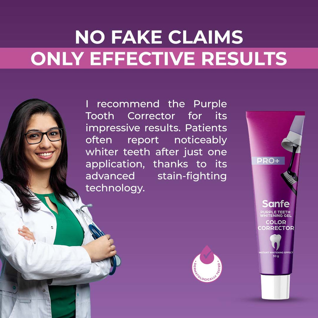 Sanfe Purple Teeth Whitening Gel, Colour Corrector For Yellow Teeth, Dental Whitening Serum
