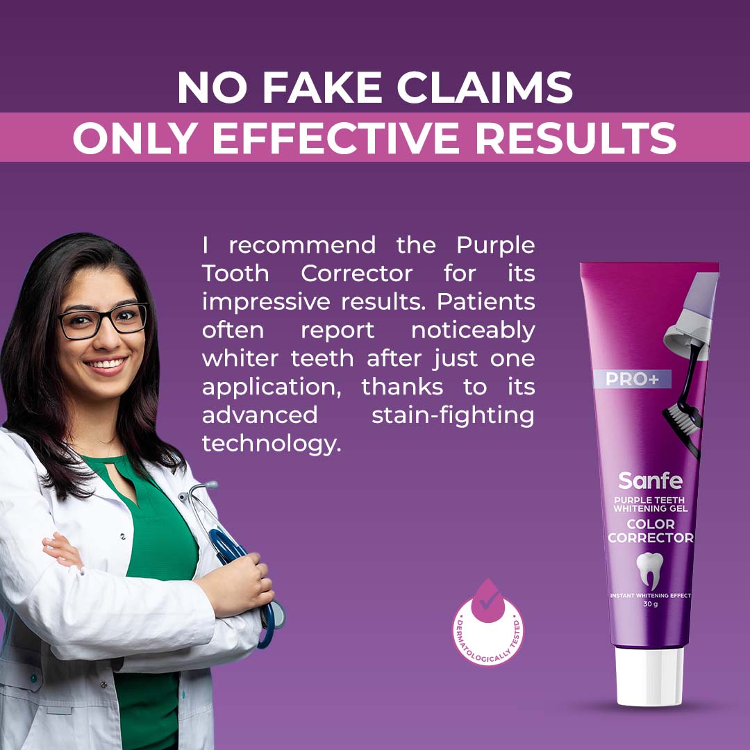 Sanfe Purple Teeth Whitening Gel, Colour Corrector For Yellow Teeth, Dental Whitening Serum