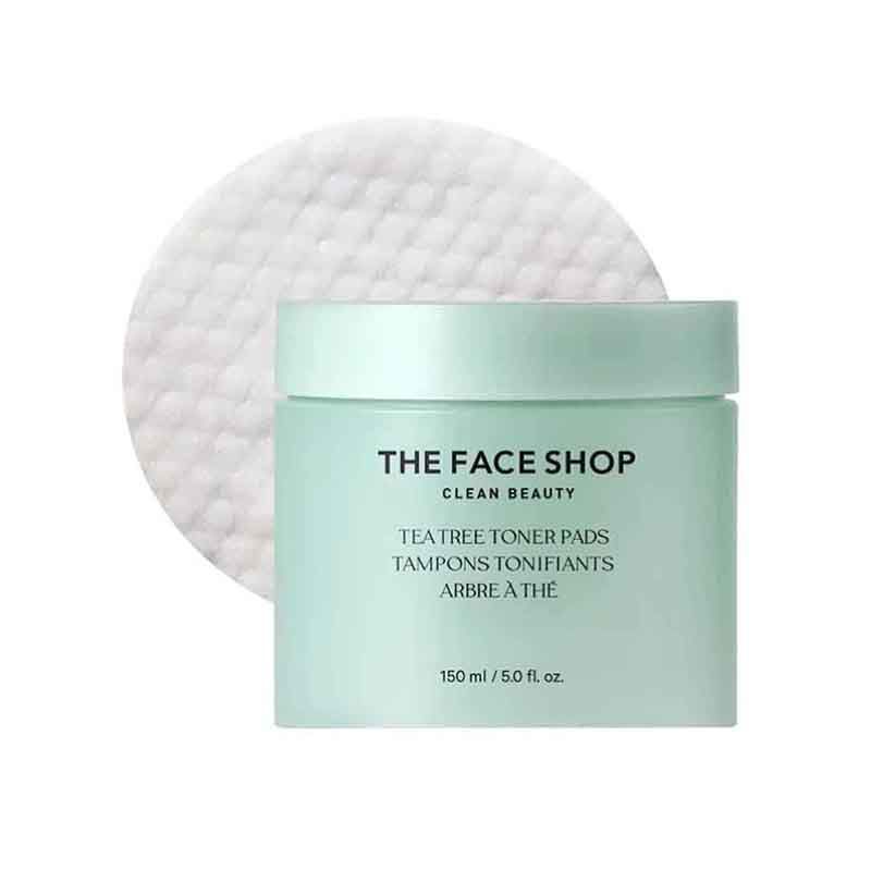 The Face Shop Tea Tree Korean Toner Pads with AHA, Salicylic Acid (BHA) & PHA for Acne & Oily Skin