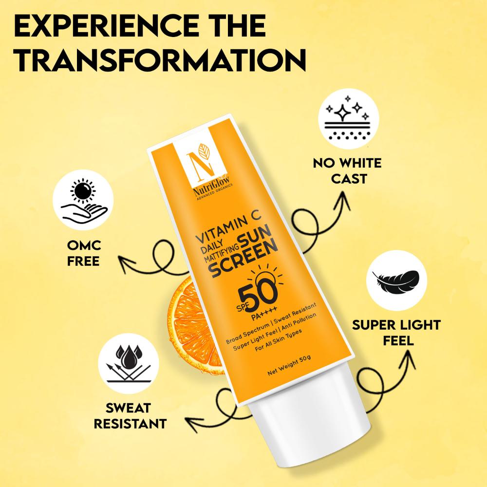 NutriGlow Advanced Organics Vitamin C Daily Mattifying Sunscreen SPF 50 PA++++