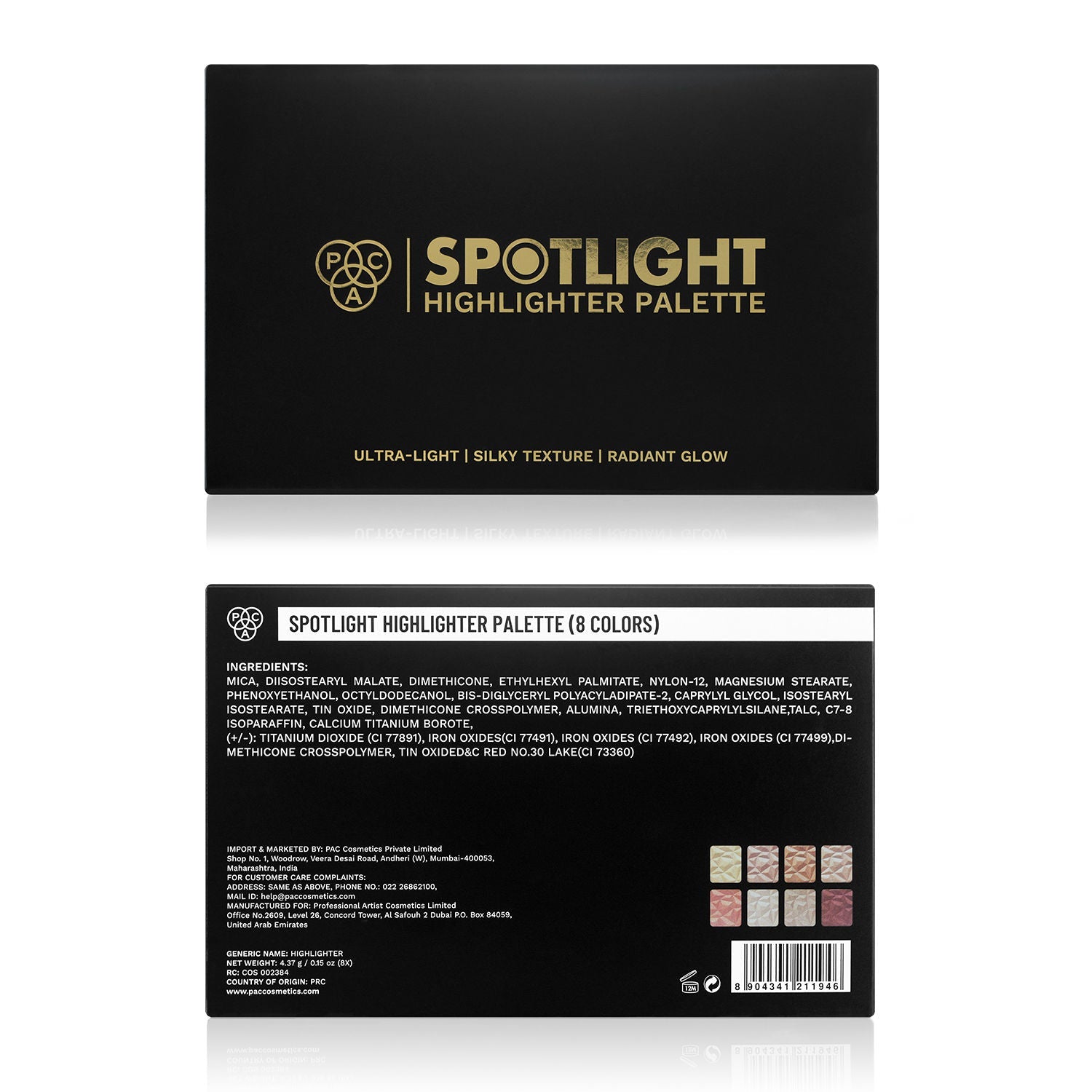 PAC Spotlight Highlighter Palette - Highly Pigmented Silky Smooth Texture, Radiant Glow in One Swipe