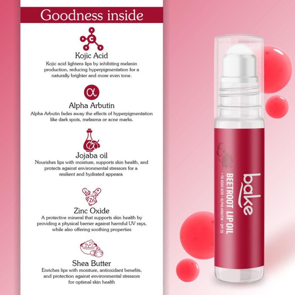 Bake 1% Kojic Acid + Alpha Arbutin Tinted Lip Balm Oil For Pigmented & Dark Lips With SPF 25