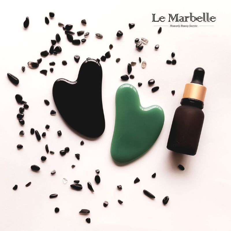 Le Marbelle Black Obsidian Gua Sha Face Massager For Face, Neck Glow & Skin Brightening