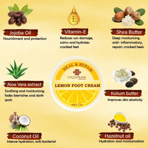 Kazarmaa Heal & Repair Lemon Foot Cream With Shea Butter, Vitamin-e, Coconut Oil & Jojoba Oil