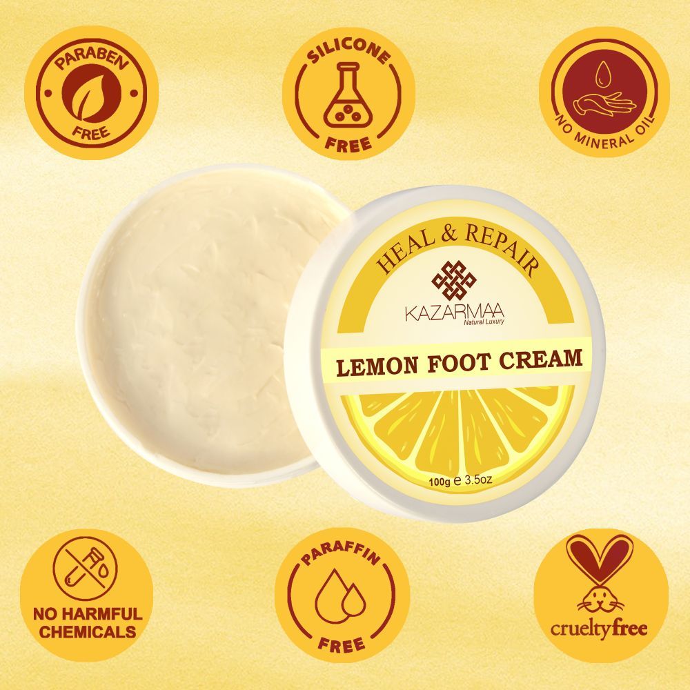 Kazarmaa Heal & Repair Lemon Foot Cream With Shea Butter, Vitamin-e, Coconut Oil & Jojoba Oil