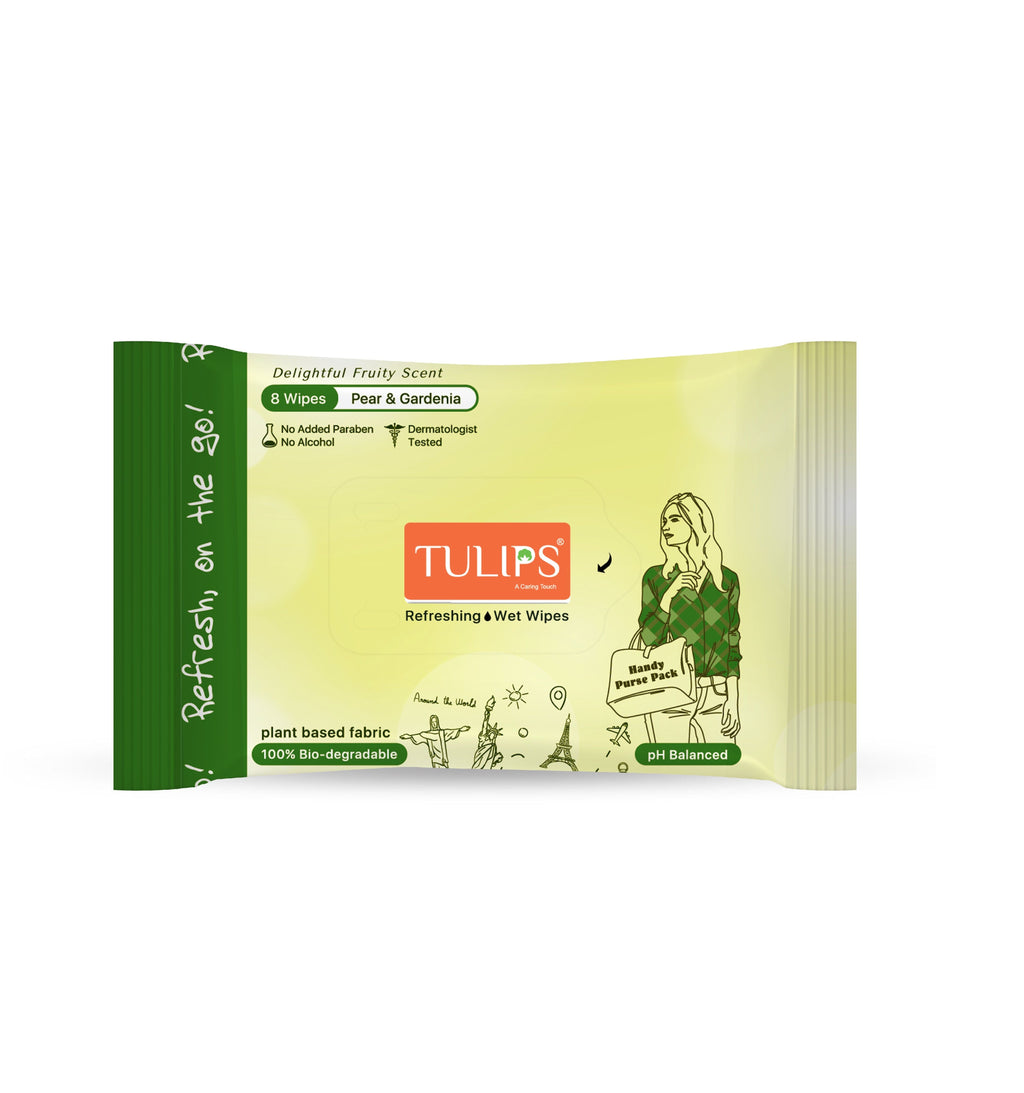 Tulips 100% Biodegradable Refreshing Pocket Wipes - Pear & Gardenia