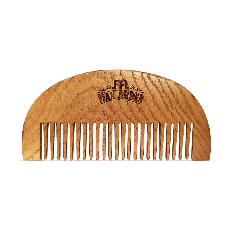 Man Arden Pure Neem Wooden Pocket Size Beard Comb With Premium Faux Leather Pouch