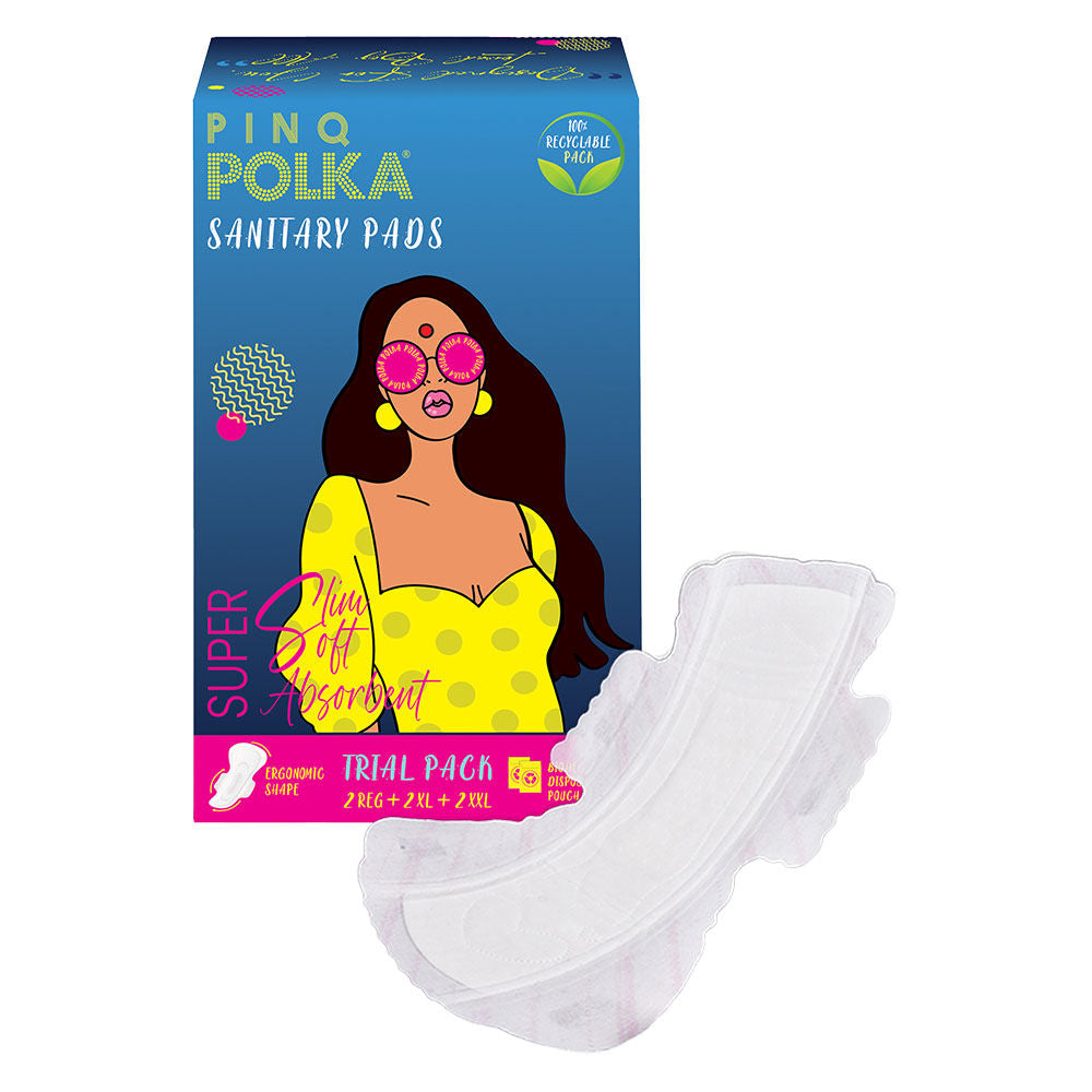 PINQ POLKA Sanitary Pads Trial (XXL XL Regular) Organic Cotton Soft Feel Rash Free Wide Back