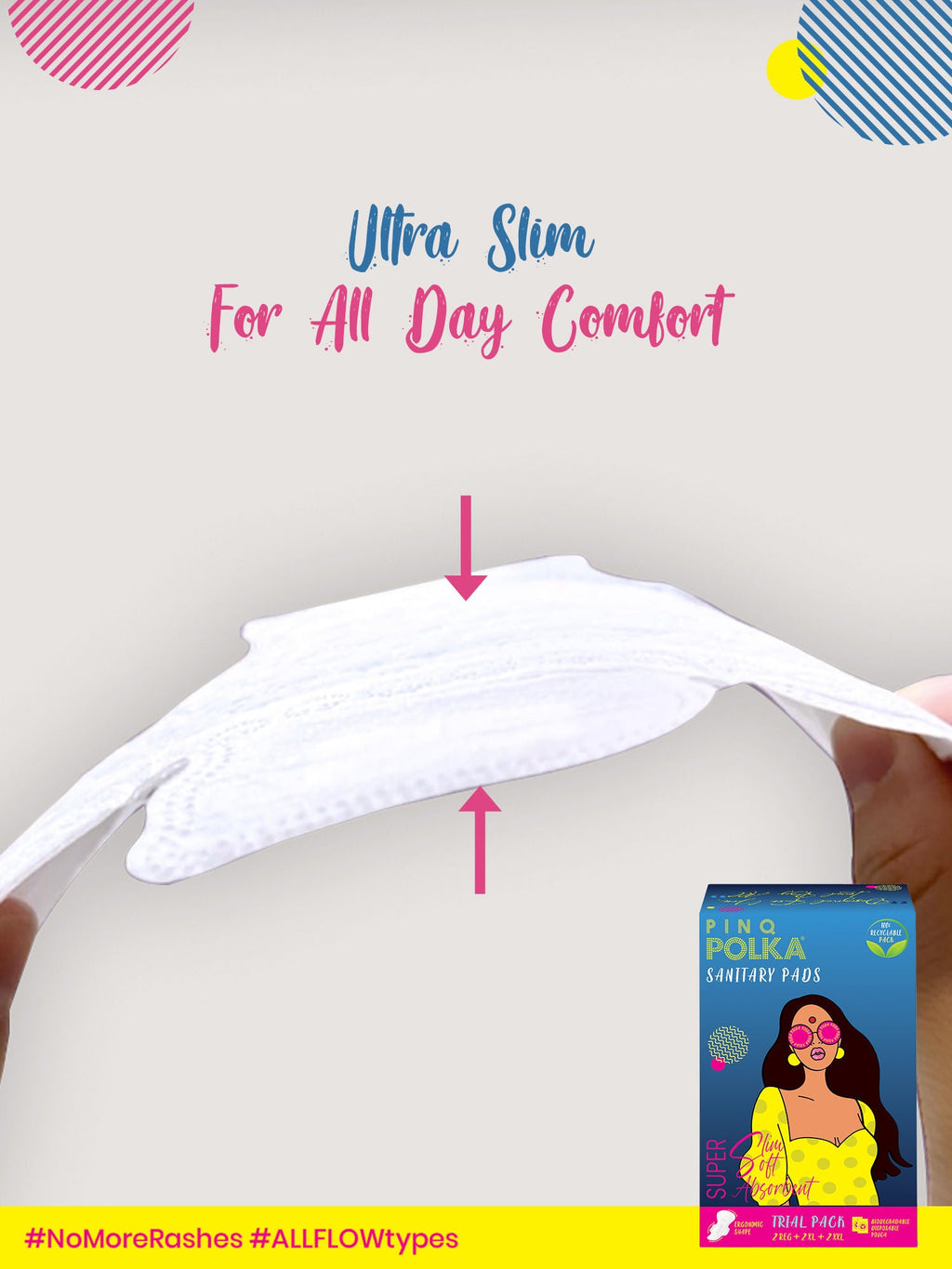 PINQ POLKA Sanitary Pads Trial (XXL XL Regular) Organic Cotton Soft Feel Rash Free Wide Back