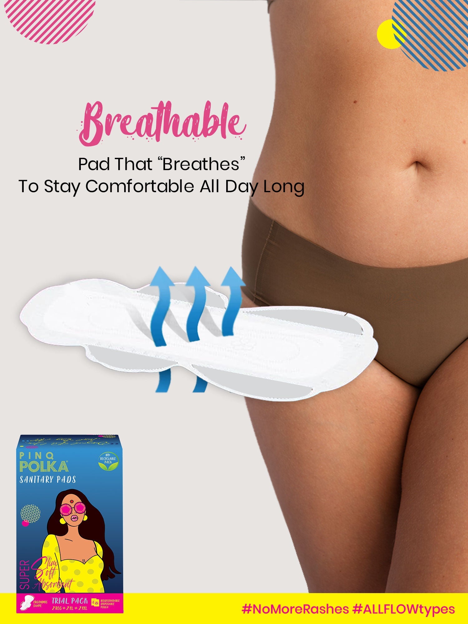 PINQ POLKA Sanitary Pads Trial (XXL XL Regular) Organic Cotton Soft Feel Rash Free Wide Back