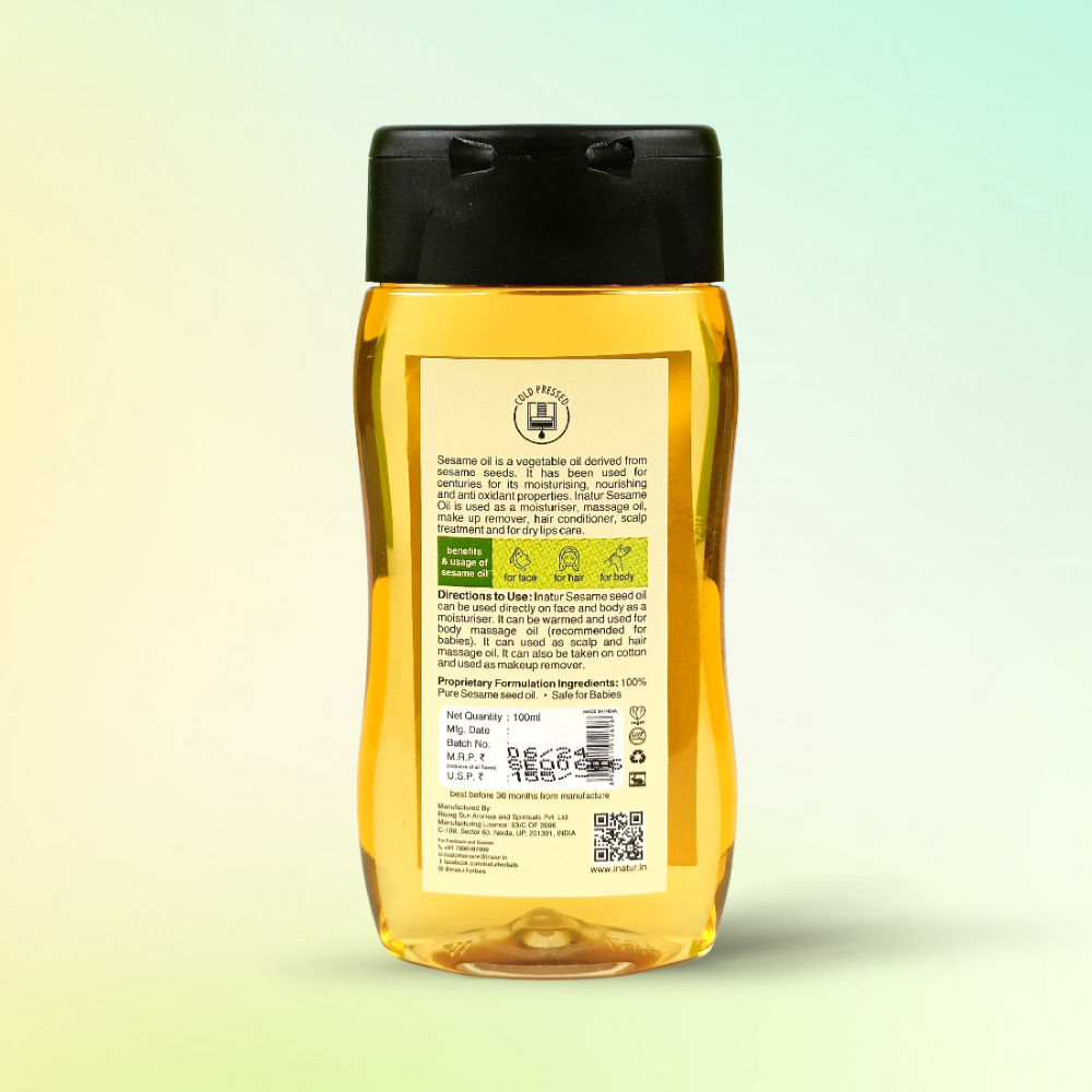 inatur Sesame Oil, 100% Pure, Cold-Pressed, Virgin & Organic, for Skin & Hair Care