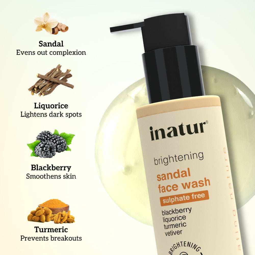 inatur Sandal Face Wash, Removes Tan & Brightens, Gentle & Hydrating, for All Skin Types