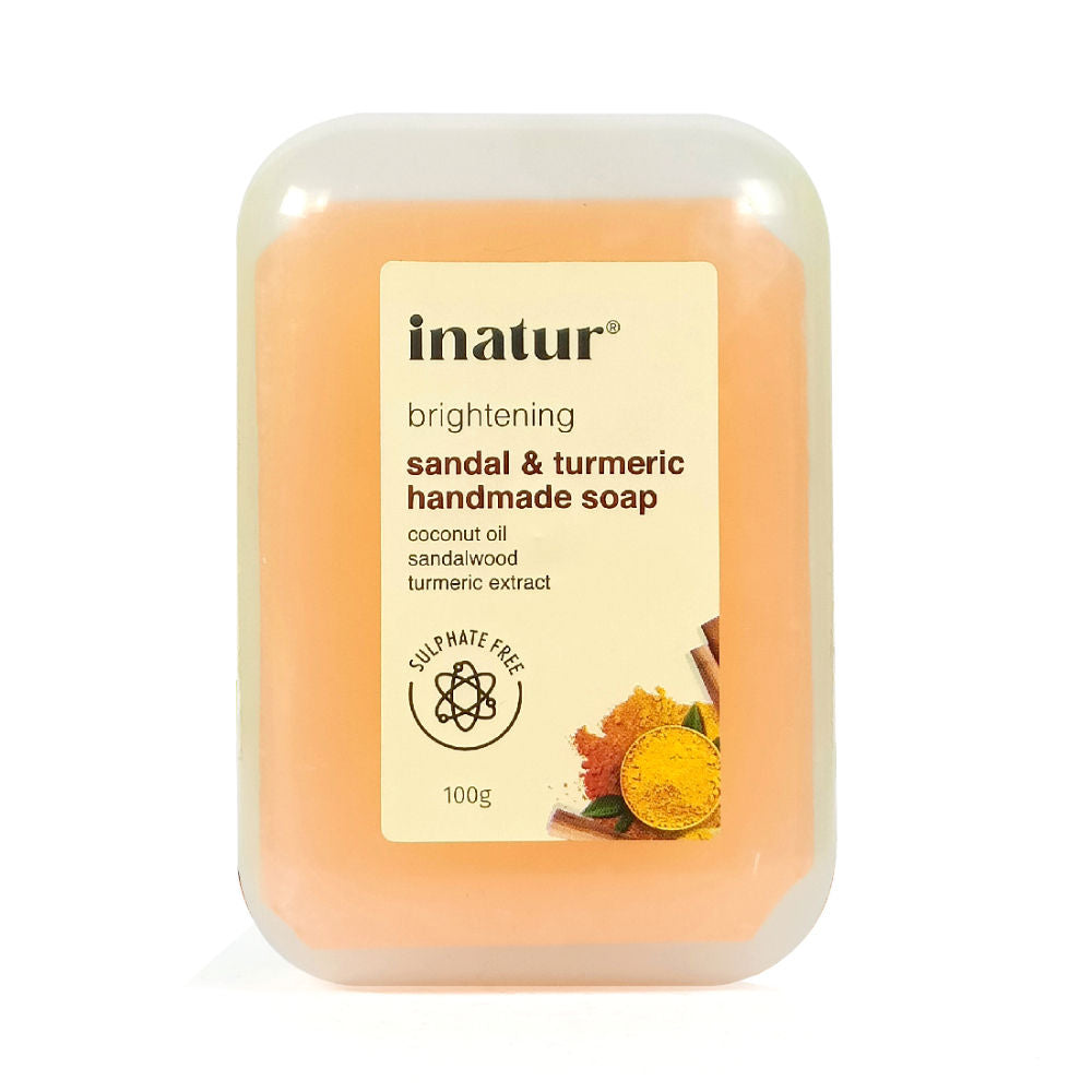 inatur Sandal & Turmeric Soap, 100% Natural & Vegan For Tan Removal & Brightening & All Skin Types