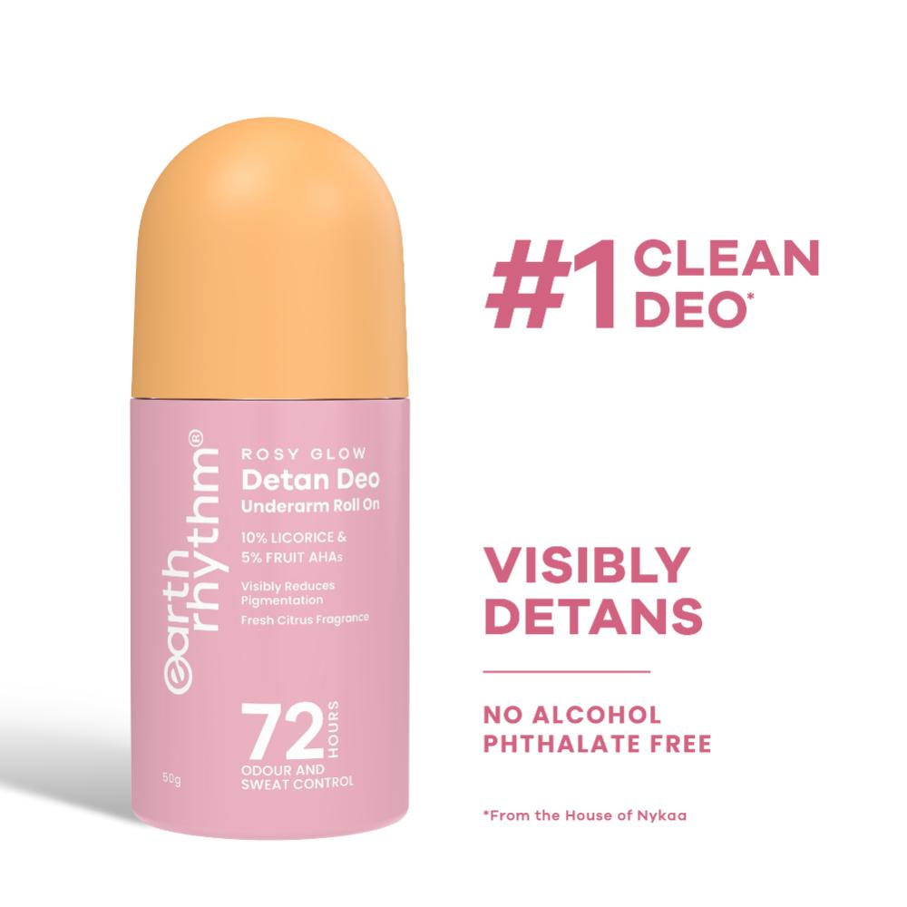 Earth Rhythm 5% AHA Detan Underarm Roll On Reduces Pigmentation Citrus Fresh No Aluminium