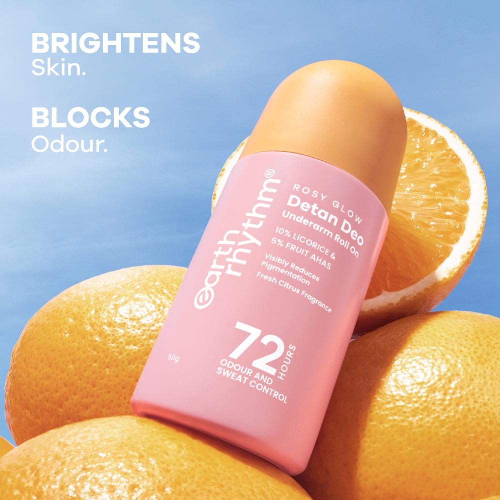 Earth Rhythm 5% AHA Detan Underarm Roll On Reduces Pigmentation Citrus Fresh No Aluminium