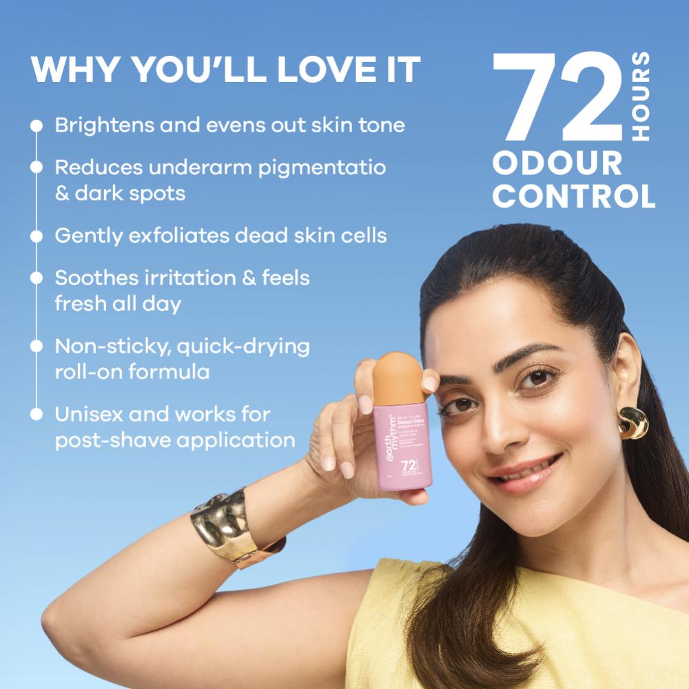 Earth Rhythm 5% AHA Detan Underarm Roll On Reduces Pigmentation Citrus Fresh No Aluminium