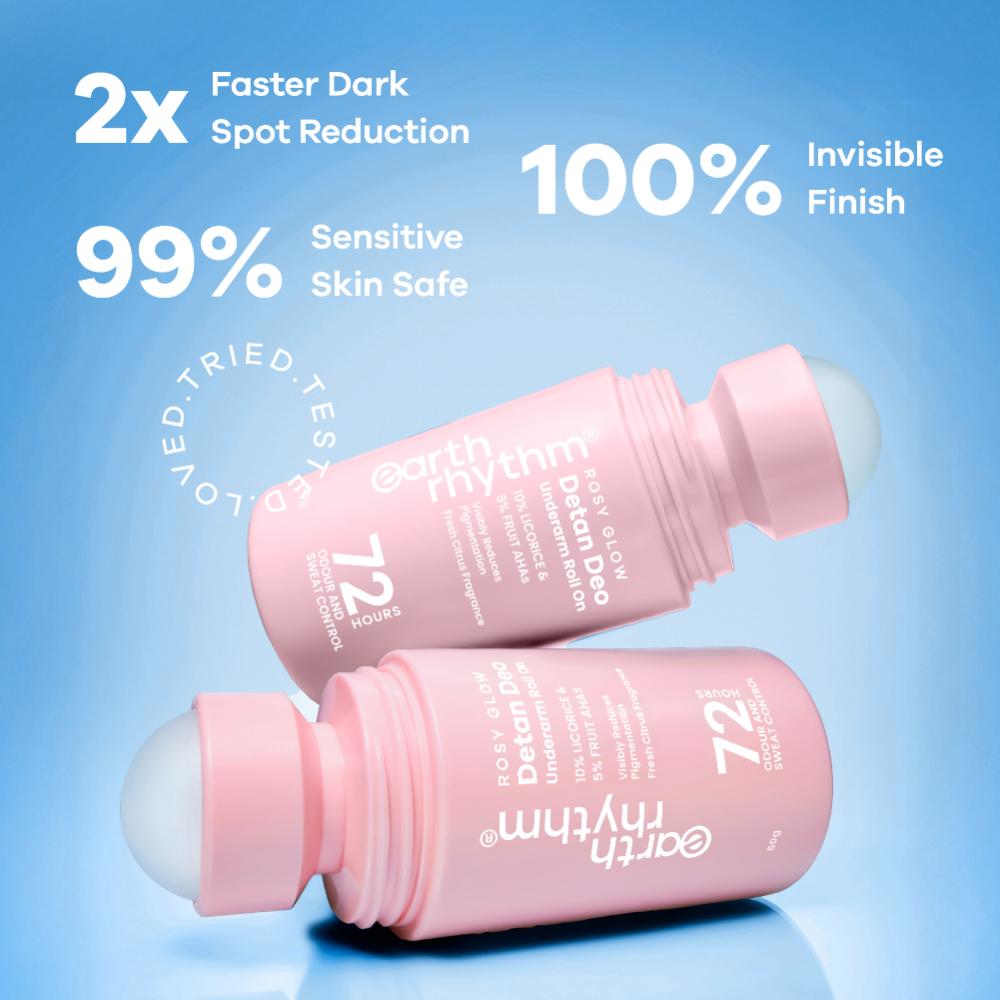 Earth Rhythm 5% AHA Detan Underarm Roll On Reduces Pigmentation Citrus Fresh No Aluminium