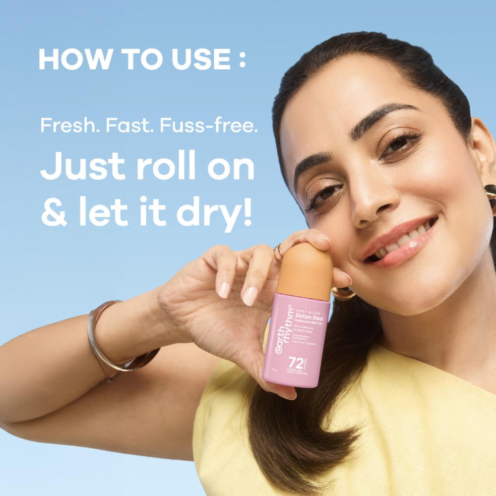 Earth Rhythm 5% AHA Detan Underarm Roll On Reduces Pigmentation Citrus Fresh No Aluminium