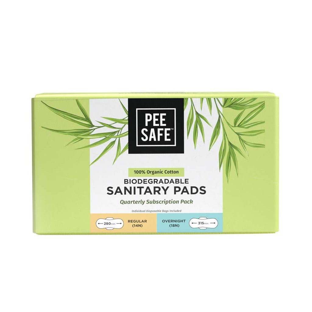 Pee Safe 100% Organic Cotton Sanitary Pads Quarterly Pack (14 Regular Pads & 18 Overnight Pads)