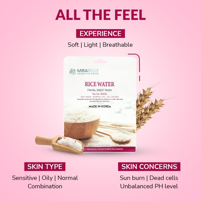 Mirabelle Rice Water Facial Sheet Mask For Anti - Acne