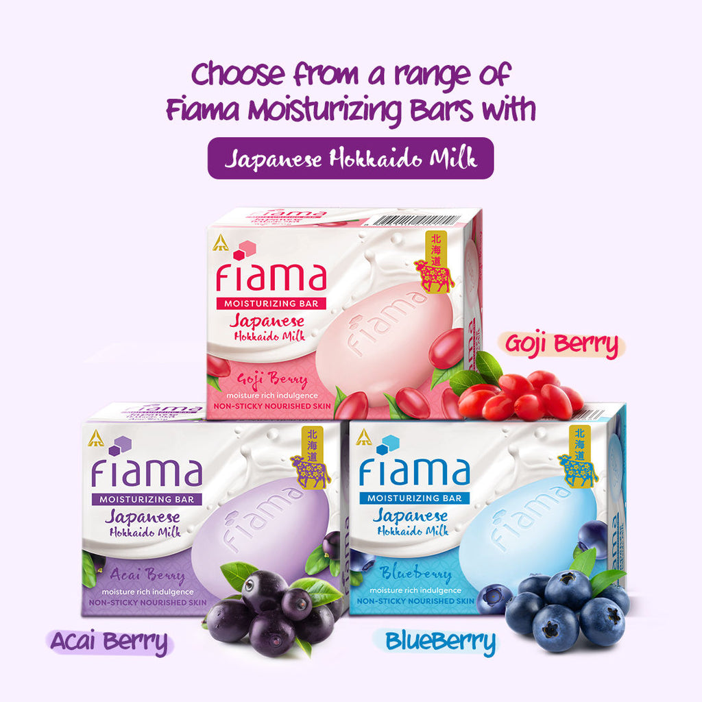 Fiama Skin Barrier Strengthening Moisturizing Soap Bar Japanese Hokkaido Milk, Acai Berry
