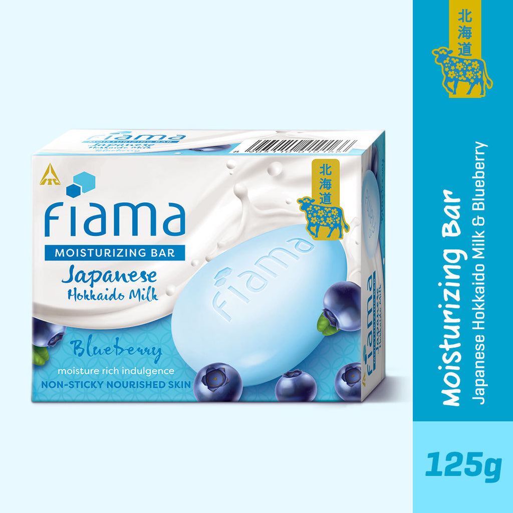 Fiama Skin Barrier Strengthening Moisturizing Soap Bar Japanese Hokkaido Milk, Blueberry