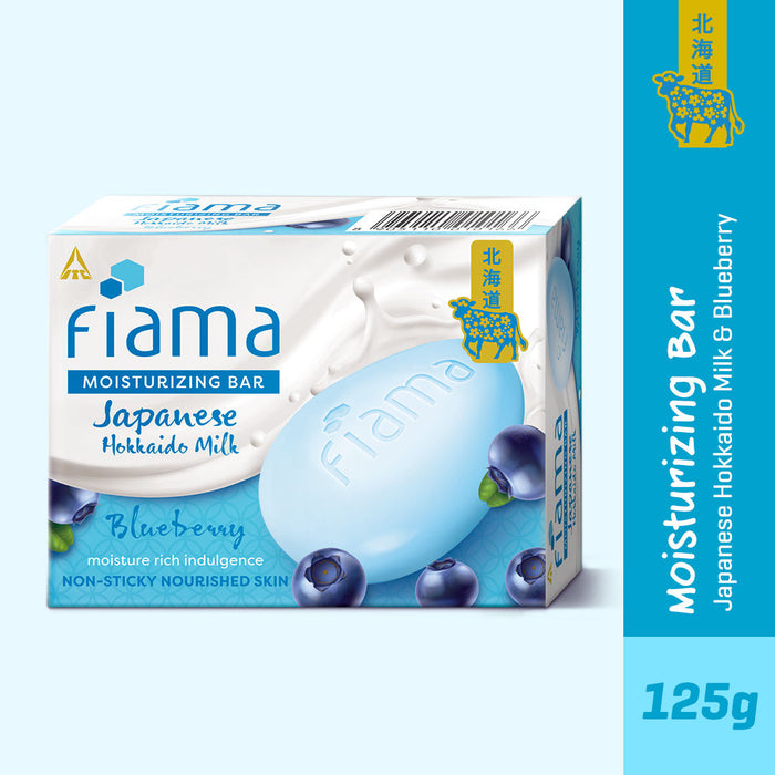 Fiama Skin Barrier Strengthening Moisturizing Soap Bar Japanese Hokkaido Milk, Blueberry