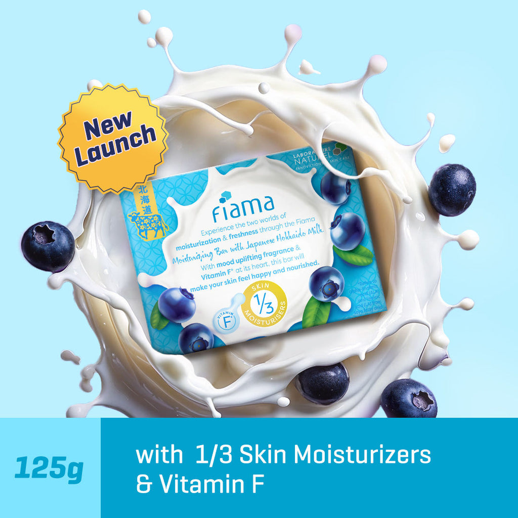 Fiama Skin Barrier Strengthening Moisturizing Soap Bar Japanese Hokkaido Milk, Blueberry