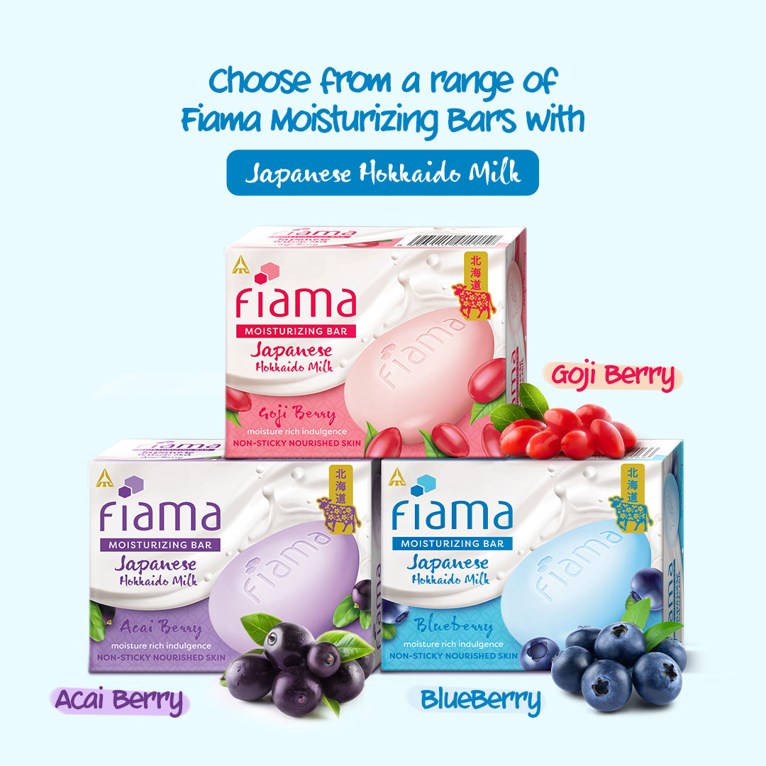 Fiama Skin Barrier Strengthening Moisturizing Soap Bar Japanese Hokkaido Milk, Blueberry