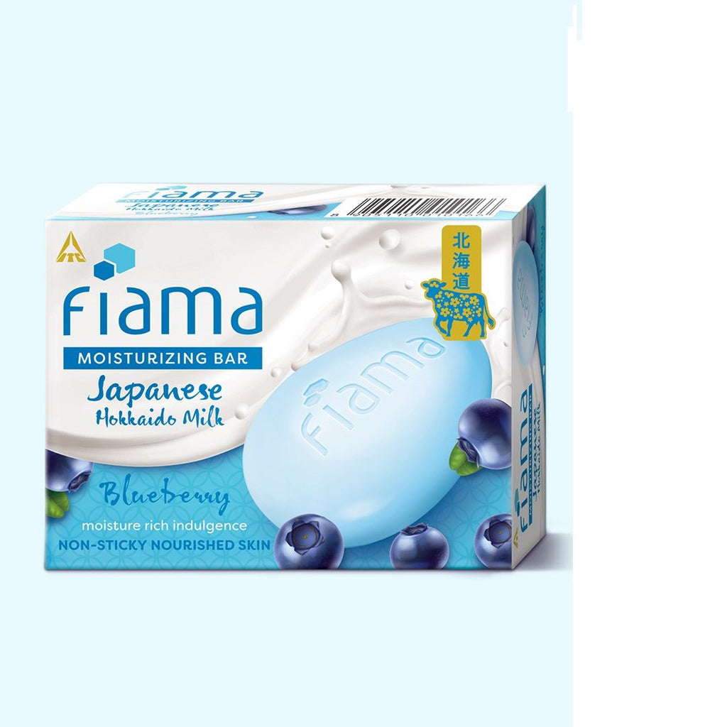 Fiama Skin Barrier Strengthening Moisturizing Soap Bar Japanese Hokkaido Milk, Blueberry