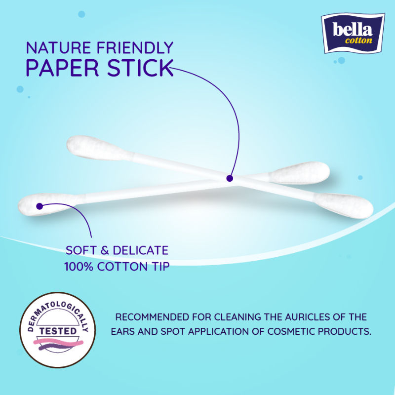 Bella Cotton Buds with Paper Stick, Soft & Gentle,100% Cotton,Nature Friendly, Multipurposes