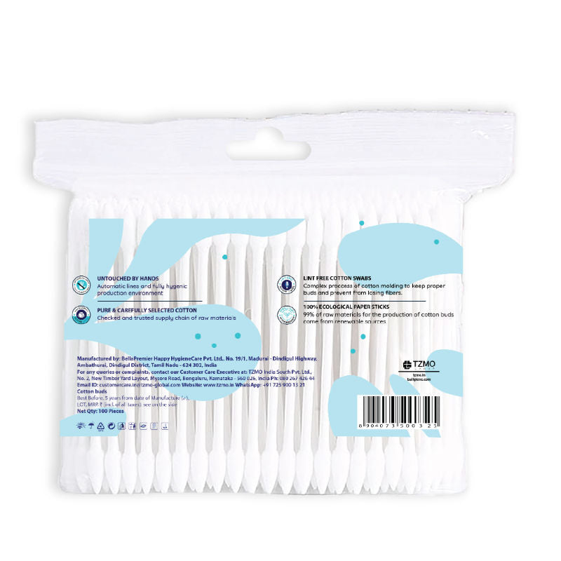 Bella Cotton Buds with Paper Stick, Soft and Gentle, 100% Cotton, Nature Friendly