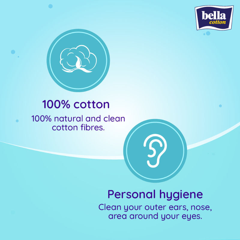 Bella Cotton Buds with Paper Stick, Soft and Gentle, 100% Cotton, Nature Friendly