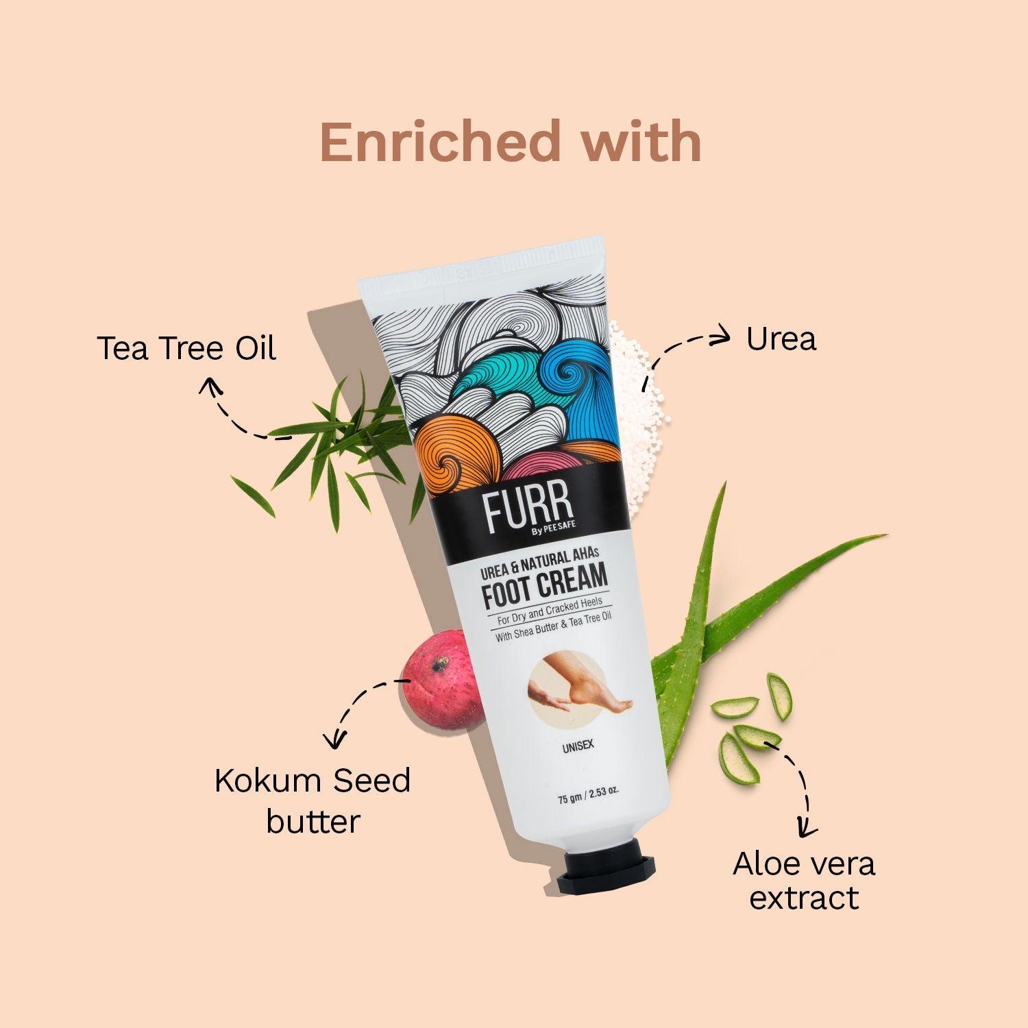 FURR 10% Urea Natural AHAs Foot Cream - 1% Salicylic Acid Shea Butter Tea Tree Oil Aloevera Extract