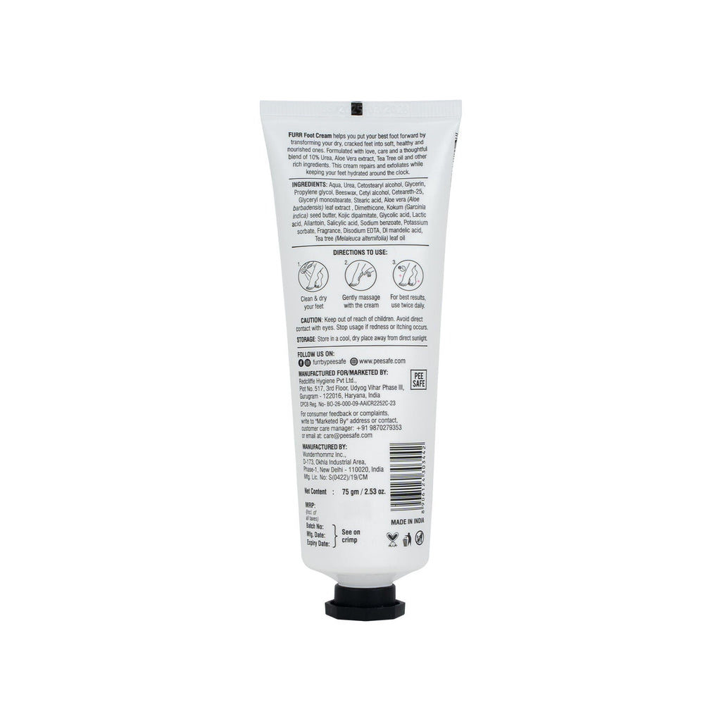 FURR 10% Urea Natural AHAs Foot Cream - 1% Salicylic Acid Shea Butter Tea Tree Oil Aloevera Extract