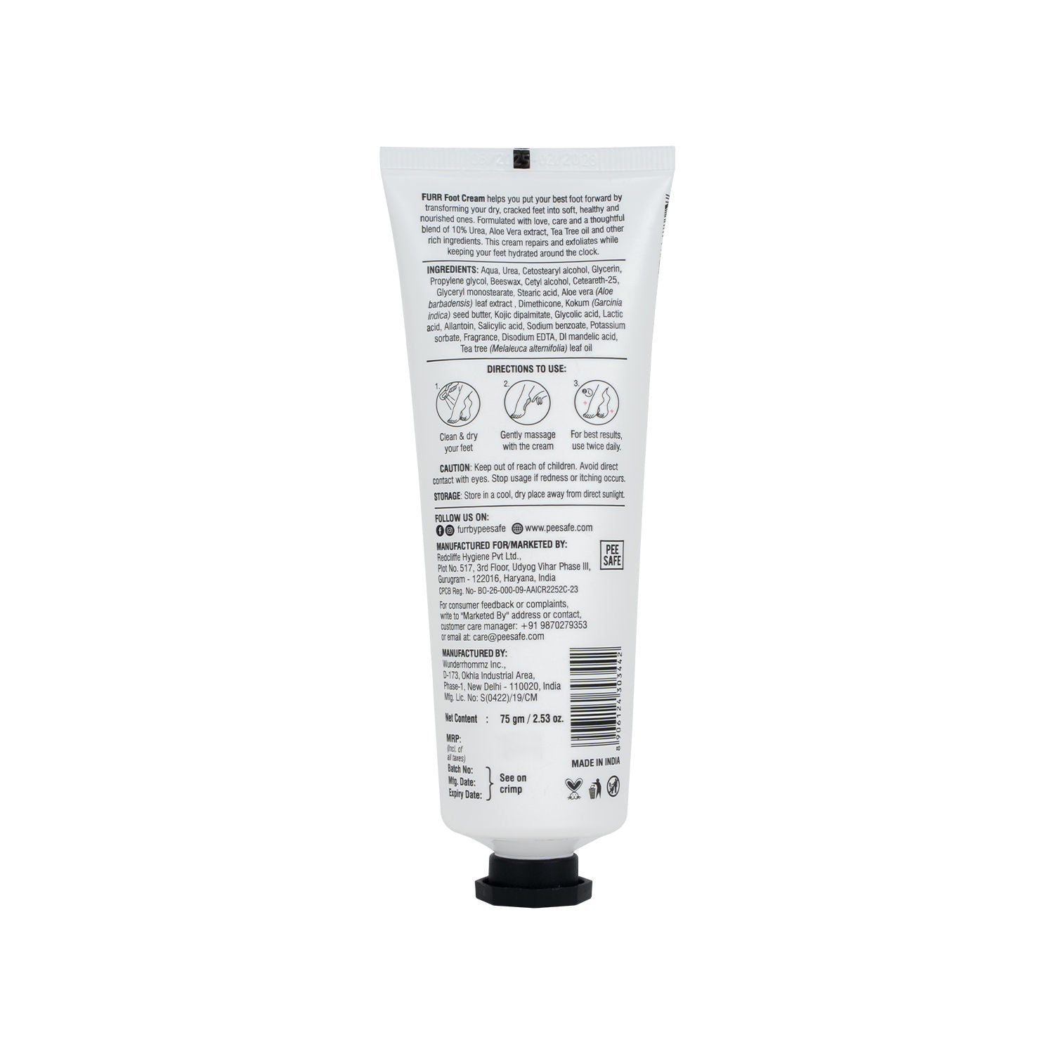 FURR 10% Urea Natural AHAs Foot Cream - 1% Salicylic Acid Shea Butter Tea Tree Oil Aloevera Extract