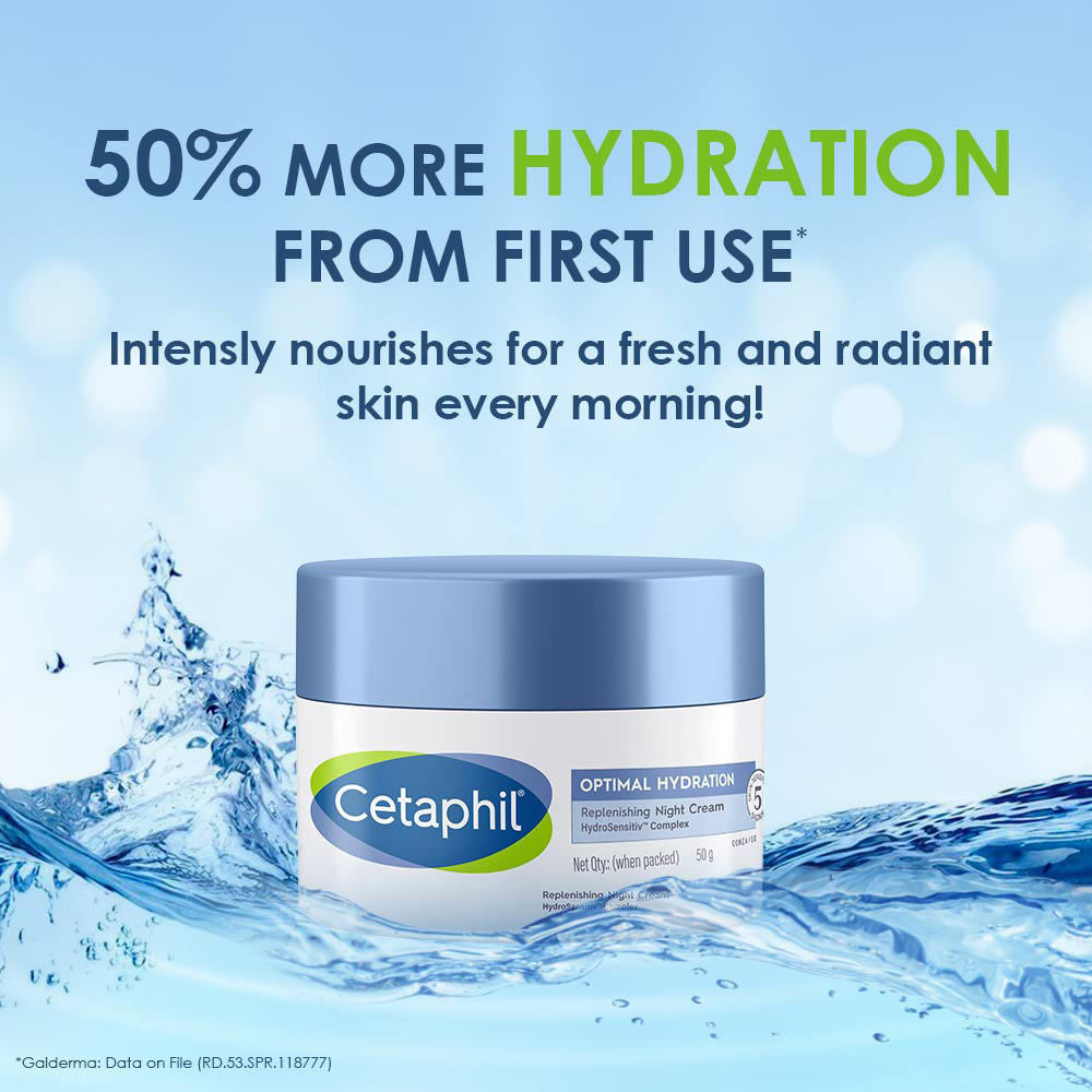Cetaphil Optimal Hydration Night Cream, Lightweight, Skin Barrier Protection with Hyaluronic Acid