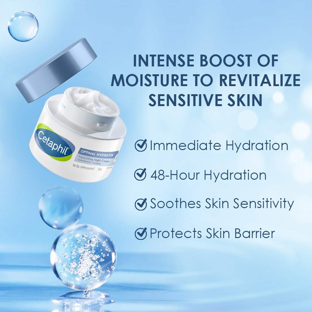 Cetaphil Optimal Hydration Night Cream, Lightweight, Skin Barrier Protection with Hyaluronic Acid