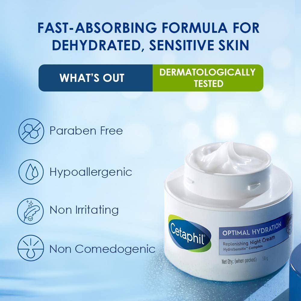 Cetaphil Optimal Hydration Night Cream, Lightweight, Skin Barrier Protection with Hyaluronic Acid