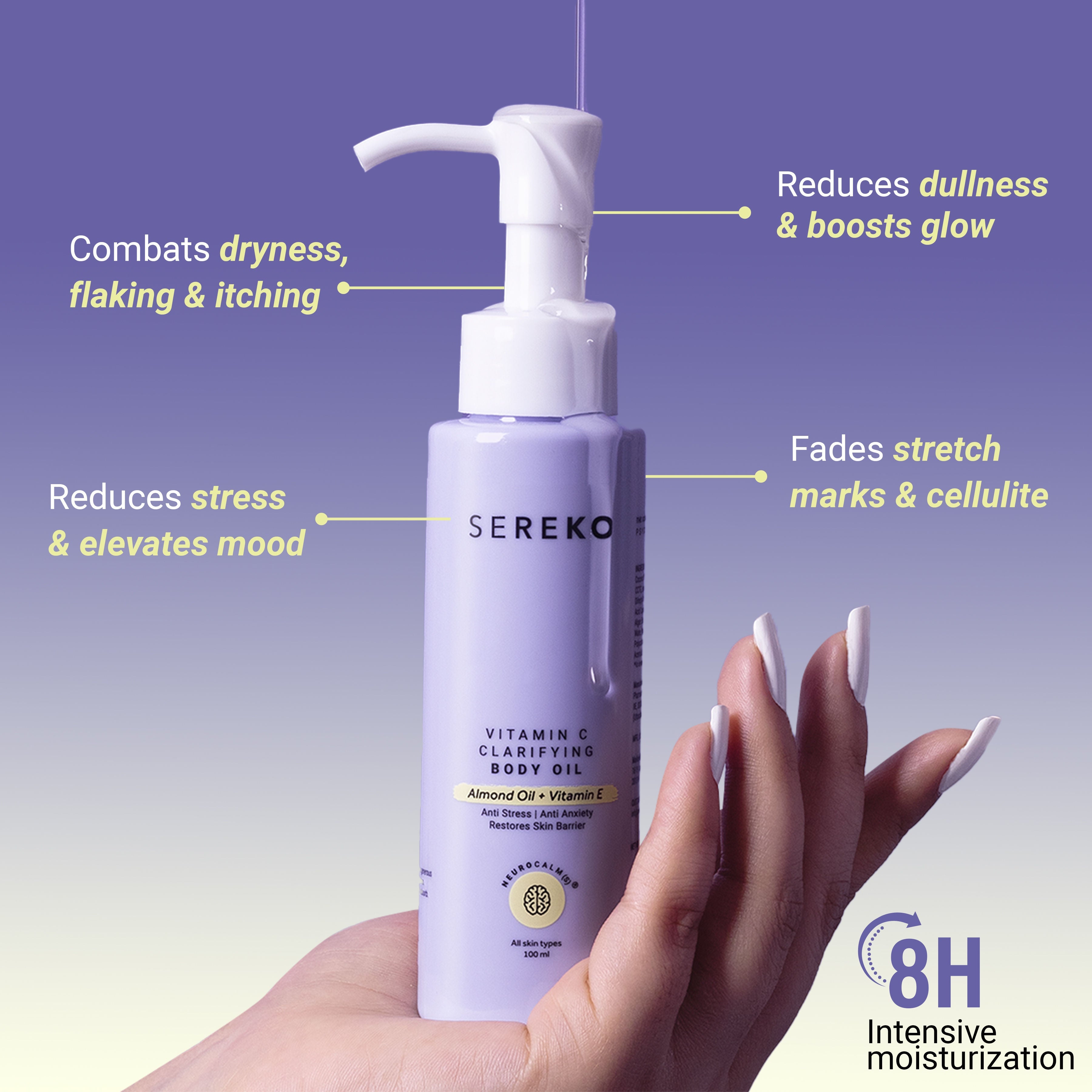 SEREKO Vit C Brightening Body Oil for Glowing Skin-Intense Moisture, Non-Greasy