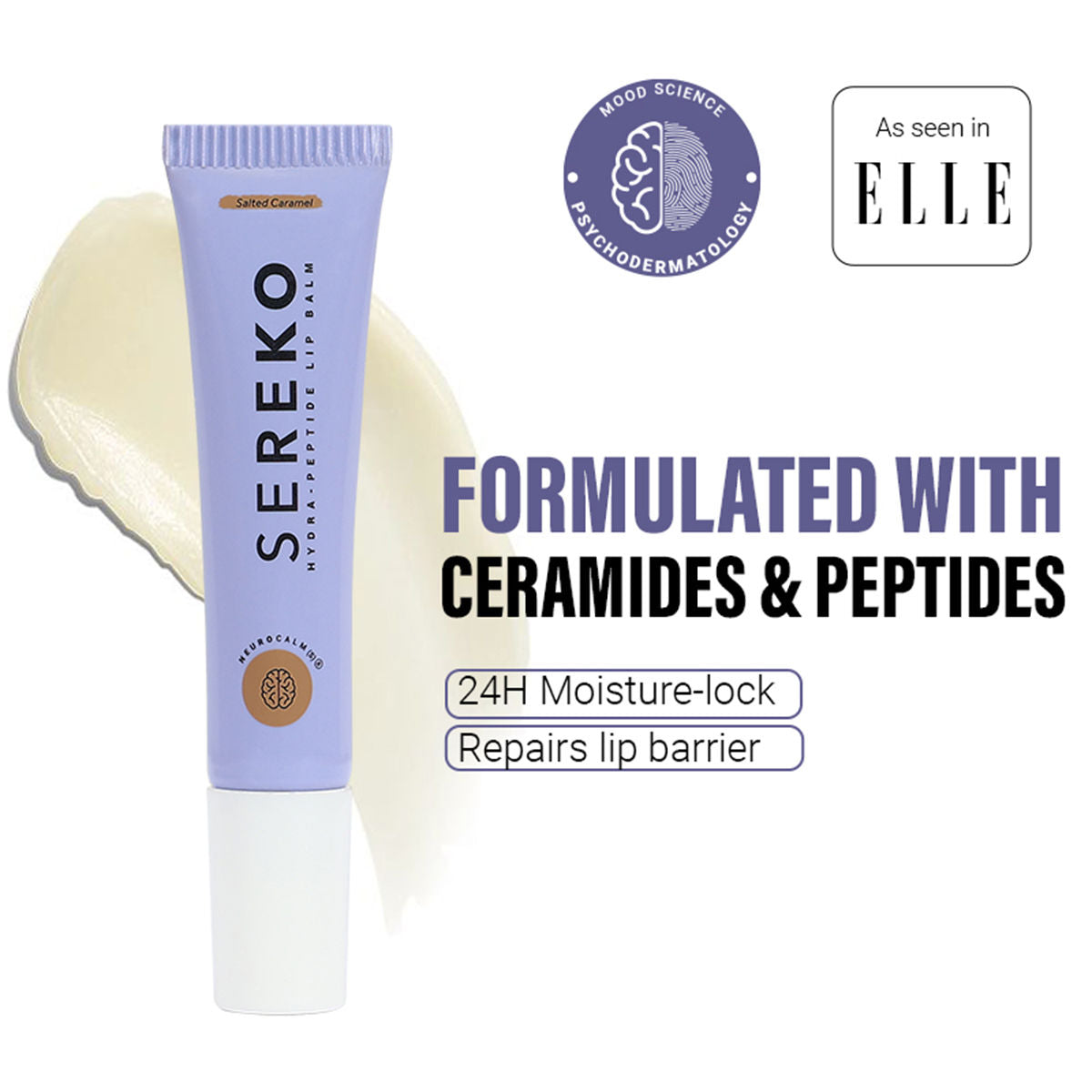 Sereko Hydra - Peptide Lip Balm, Clear, Enriched With Ceramides Barrier Repair Salted Caramel