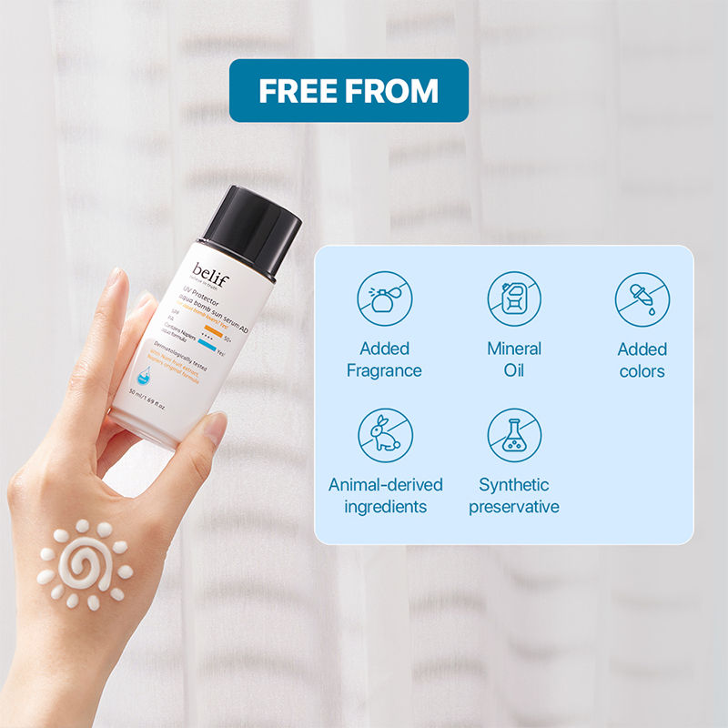 belif UV Protector Aqua Bomb Vegan Korean Face Sunscreen Serum SPF50+ with Niacinamide,No White Cast