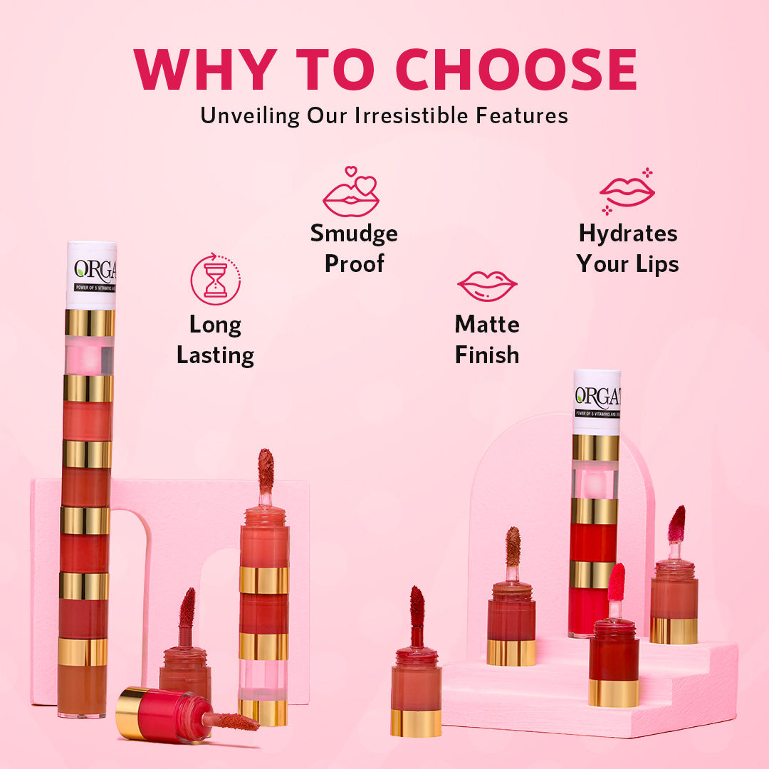 Orgatre Lush Lips 5-in-1 Matte Classic Lipstick with Gloss - Waterproof, Smudge-Proof, Long-Lasting
