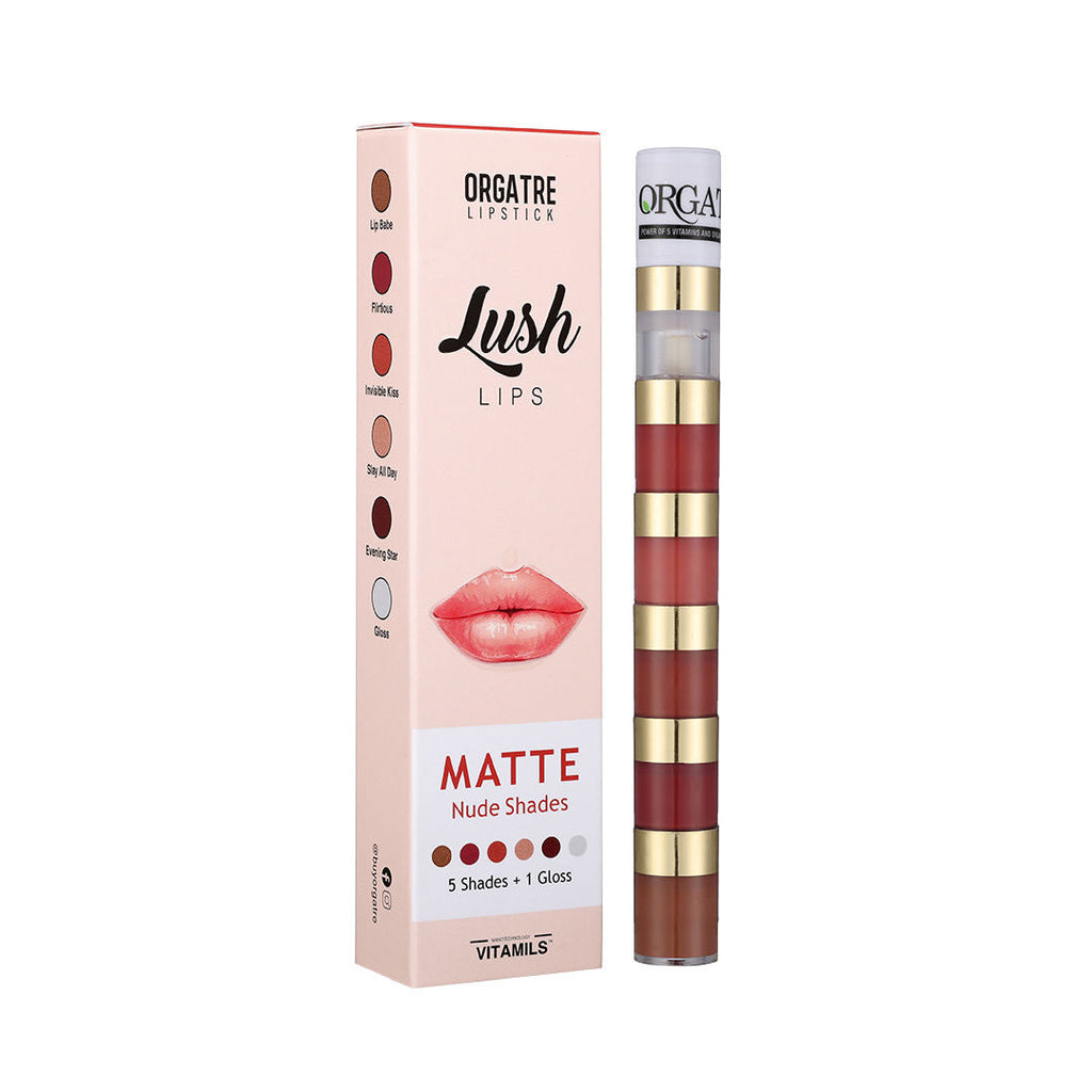 Orgatre Lush Lips 5-in-1 Matte Classic Lipstick with Gloss - Waterproof, Smudge-Proof, Long-Lasting