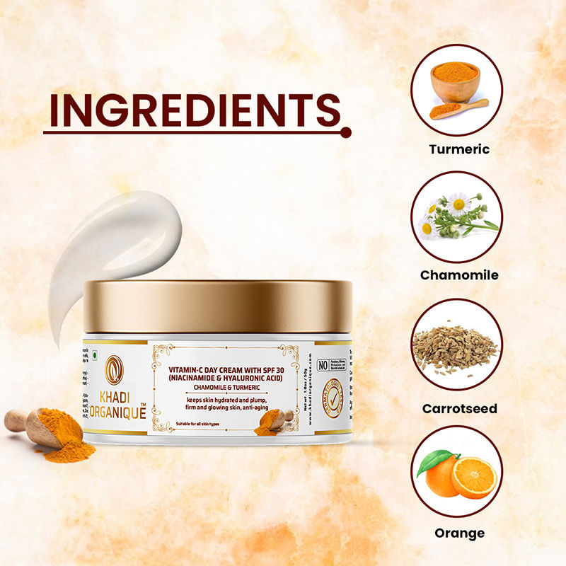 Khadi Organique Vitamin C Day Cream with SPF 30 Sun Protection for Oily & Dry Skin