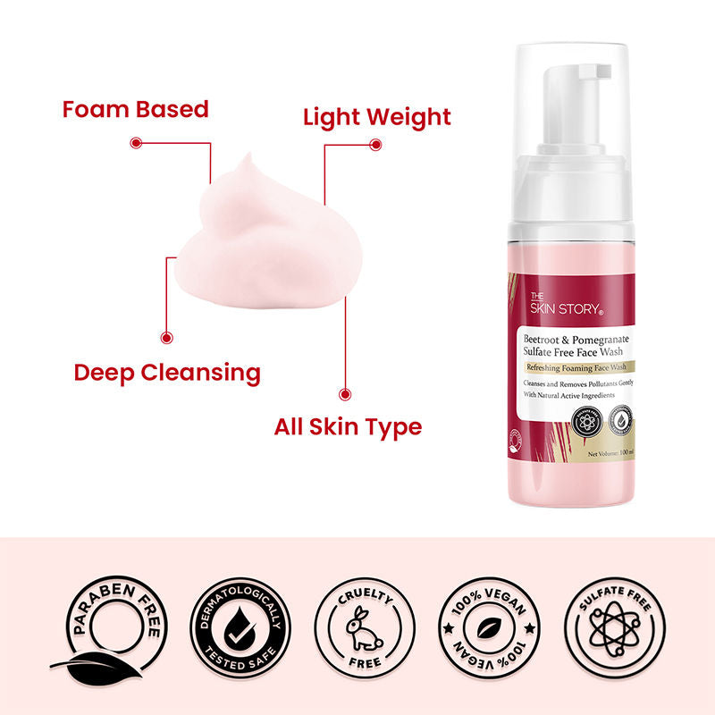 The Skin Story Beetroot Glow Foaming Face Wash For Dark Spots Anti-Aging Cleanses Pore Sulphate Free